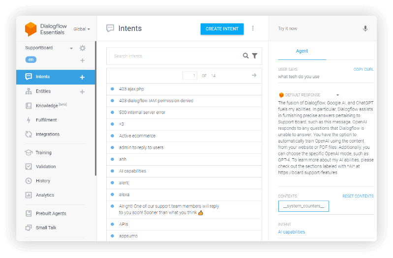 Dialogflow Console